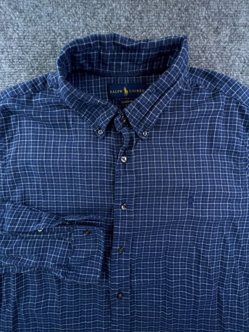 Ralph Lauren Button Up Shirt Long Sleeve Size XL Blue Check Classic Fit Flannel